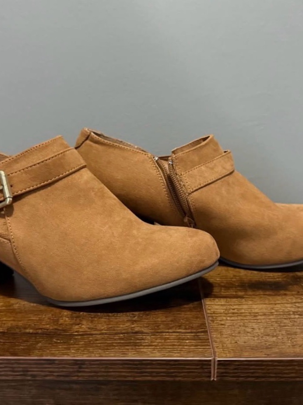 Suede Ankle Booties in Tan